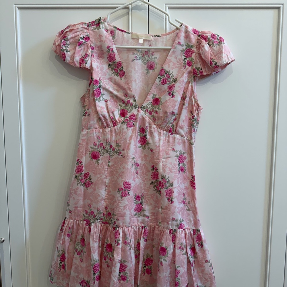 LoveShackFancy Pink Floral Mini Dress